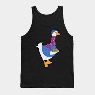 Cute goose wearing sweater scarf and Hat carrying Christmas gift Tank Top